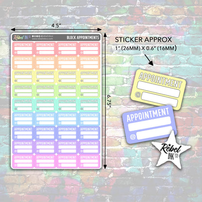 Appointment Stickers - Pastel Rainbow - Block Style