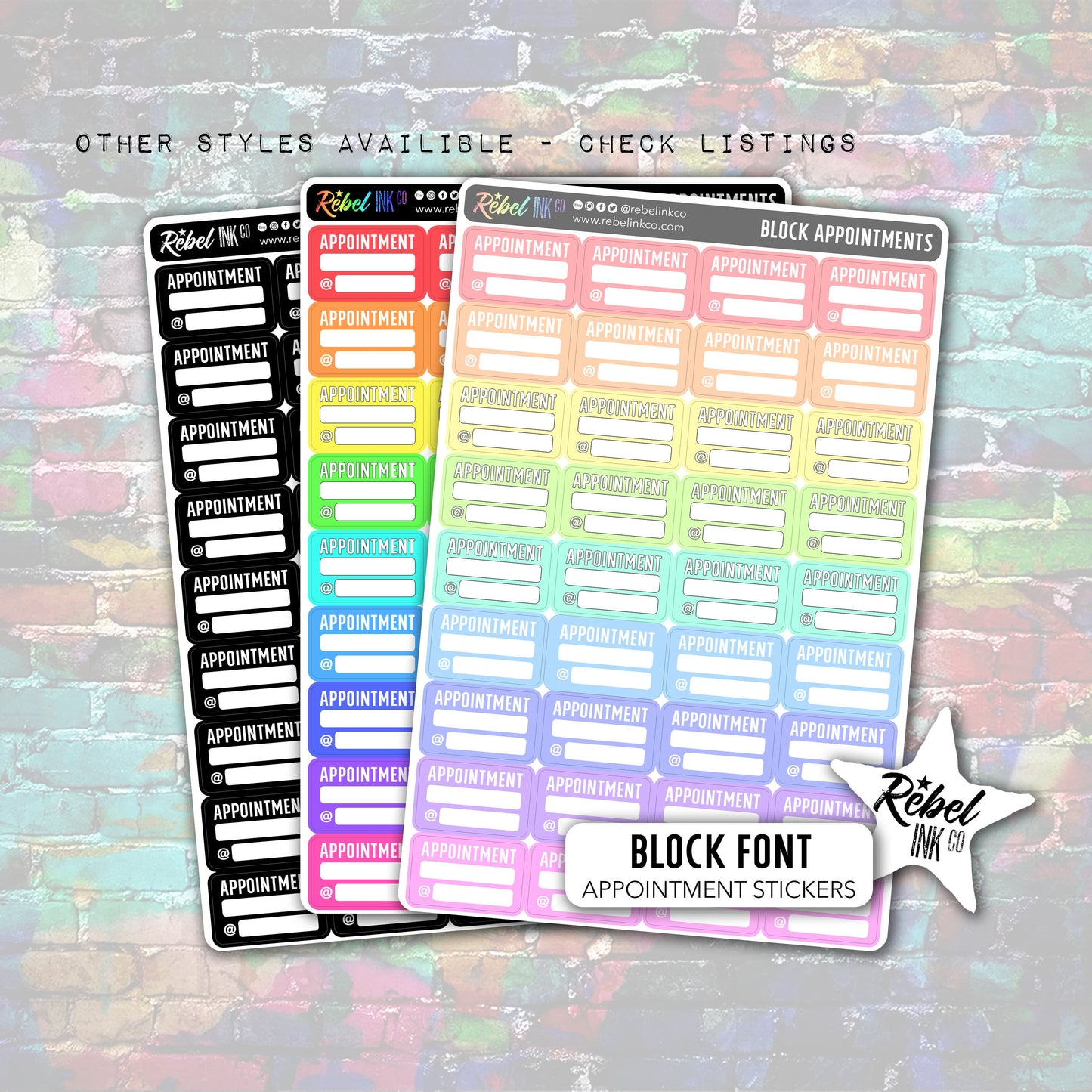 Appointment Stickers - Pastel Rainbow - Block Style