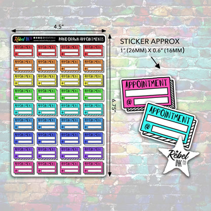 Appointment Stickers - Bright Rainbow - Hand Drawn Style