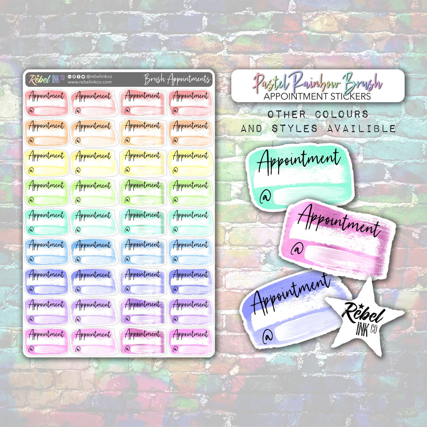 Appointment Stickers - Pastel Rainbow - Brush Style