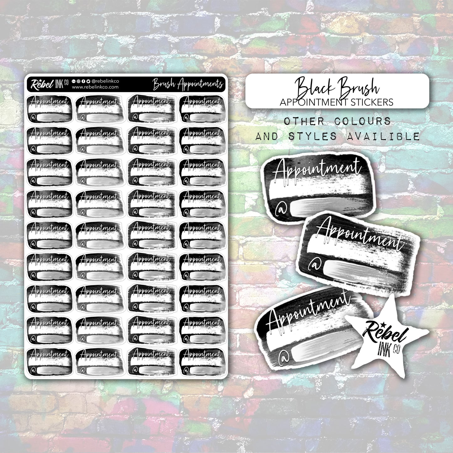 Appointment Stickers - Bright Rainbow - Brush Style