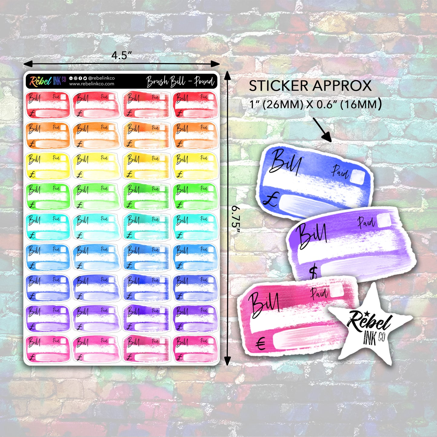 Bill Stickers - Bright Rainbow - Brush Style