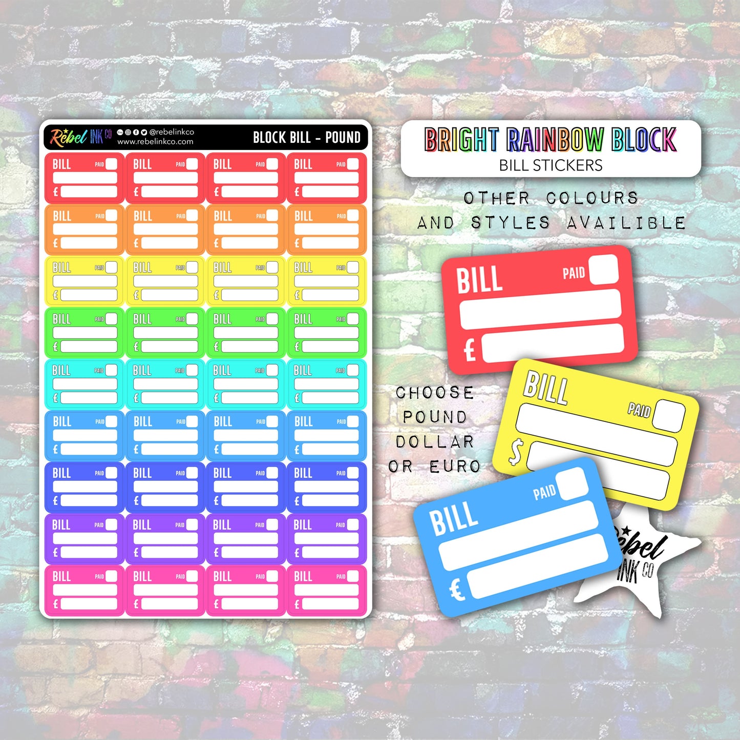 Bill Stickers - Bright Rainbow - Block Style