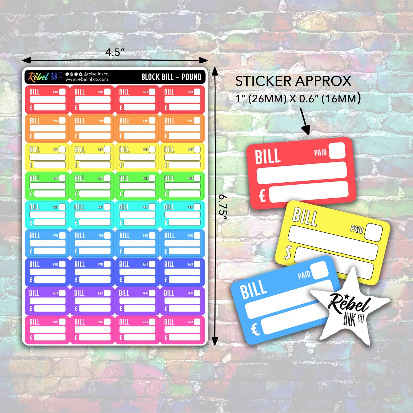 Bill Stickers - Bright Rainbow - Block Style