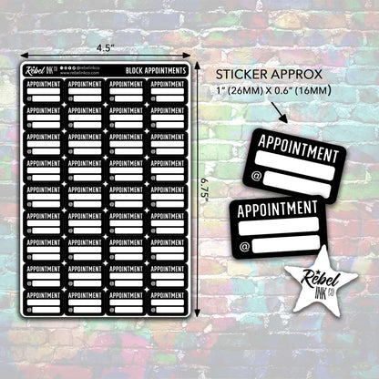 Appointment Stickers - Black - Block Style