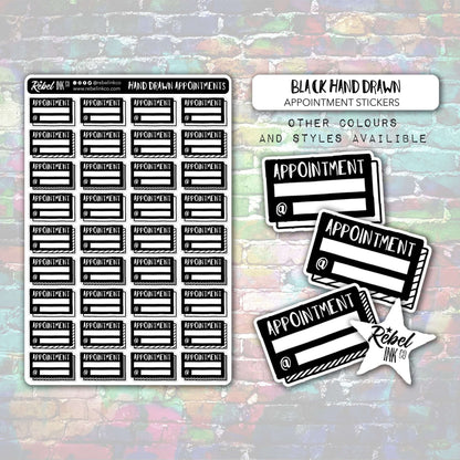 Appointment Stickers - Black - Hand Drawn Style