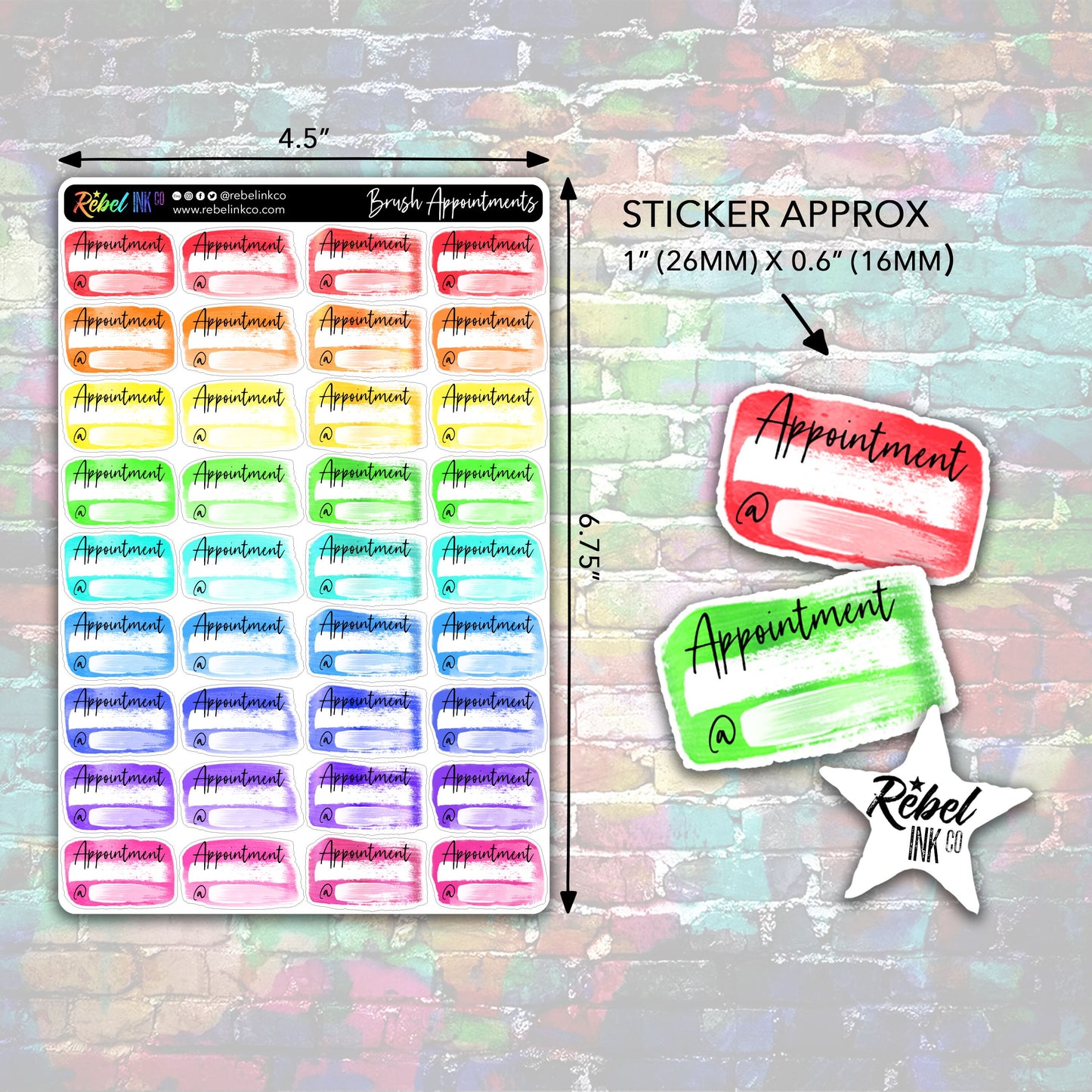 Appointment Stickers - Bright Rainbow - Brush Style