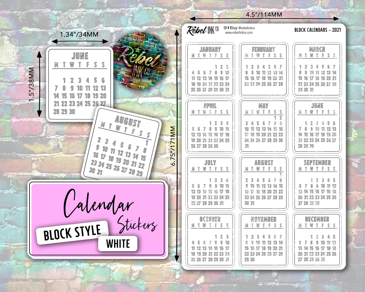 Calendar Stickers - White - Block Style