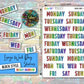 Week Day Stickers - Large - Bright Rainbow - Block Style