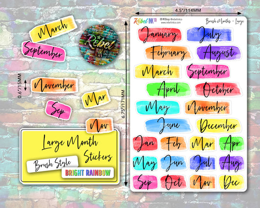Month Stickers - Large - Bright Rainbow - Brush Style