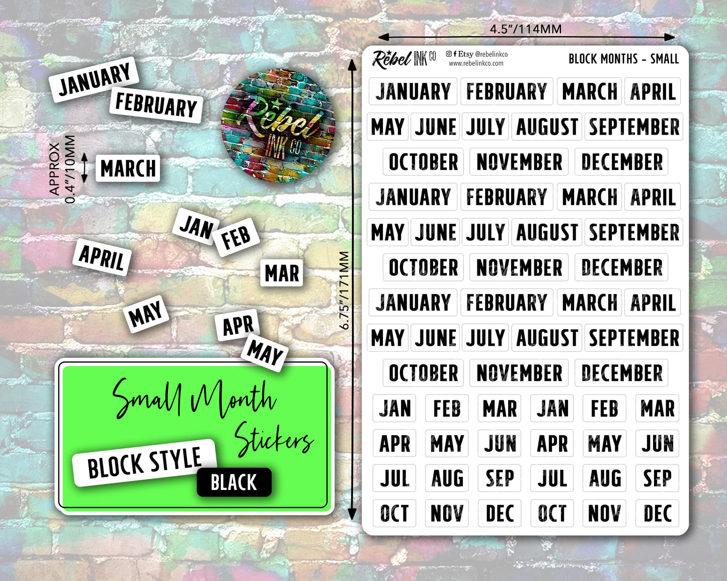 Month Stickers - Small - Black - Block Style