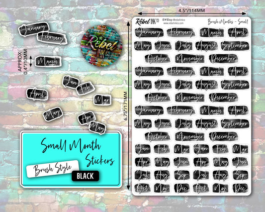 Month Stickers - Small - Black - Brush Style