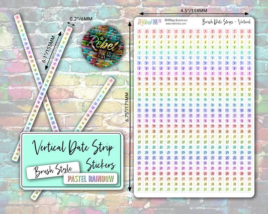 Vertical Date Strip Stickers - Pastel - Brush Style