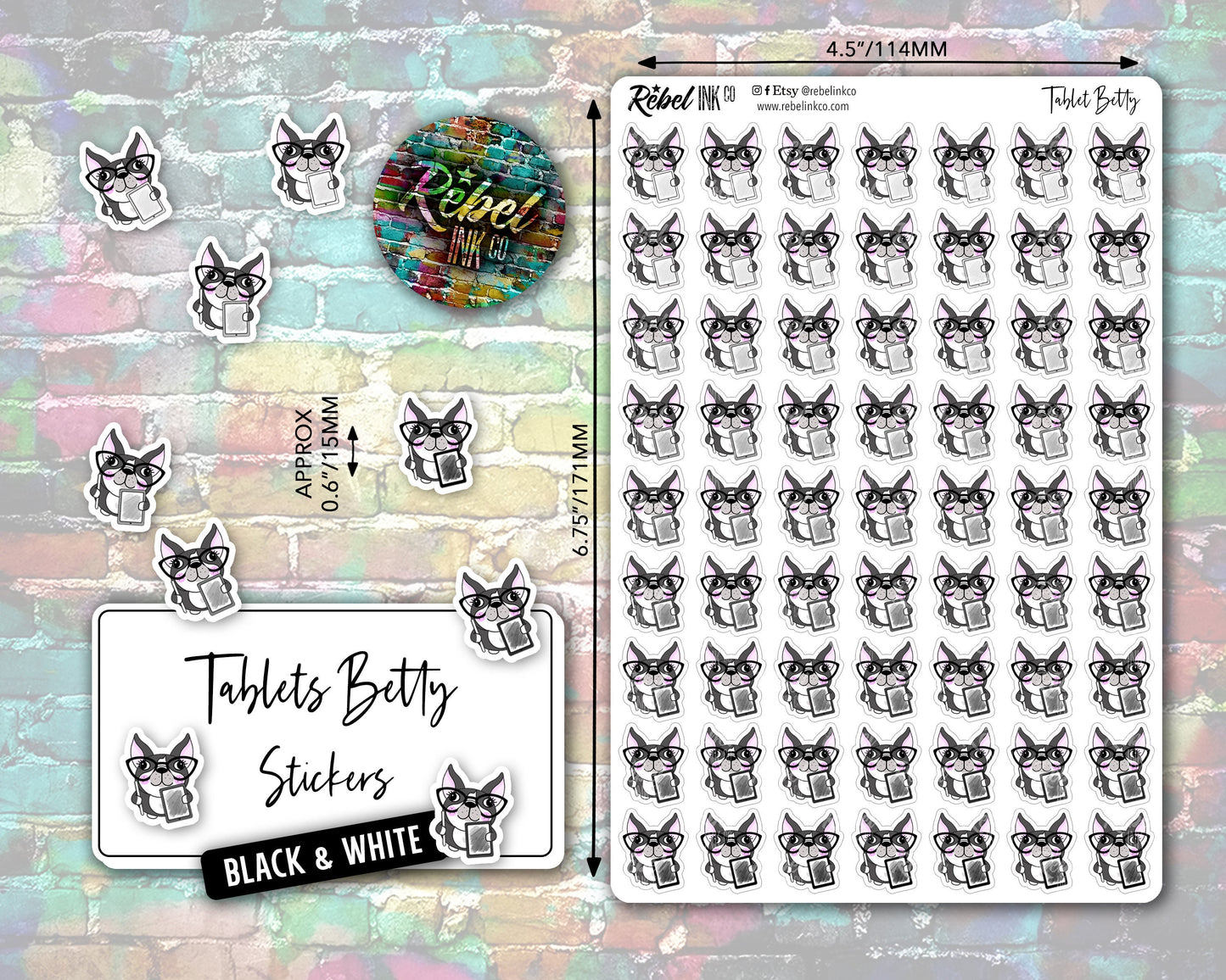Tablet Betty Stickers - Black & White