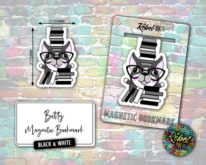 Book Stack Betty Magnetic Bookmark - Black & White