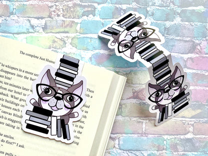 Book Stack Betty Magnetic Bookmark - Black & White