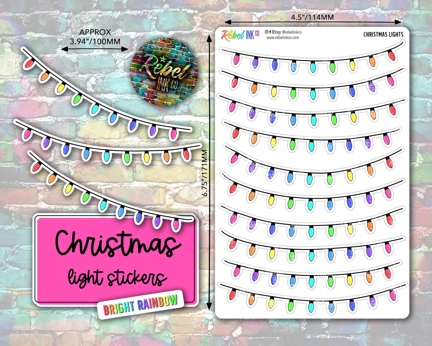 Christmas Lights Stickers - Bright Rainbow