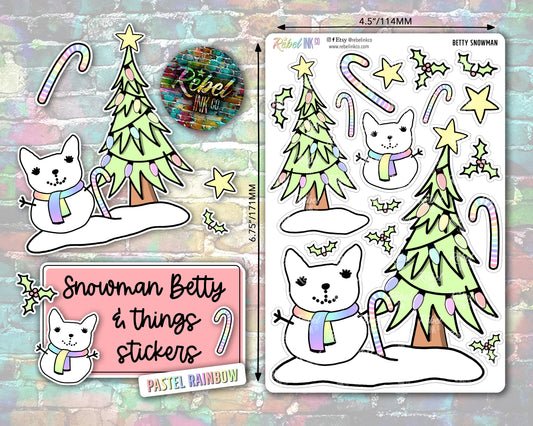Betty Snowman & Things Christmas Stickers - Pastel Rainbow