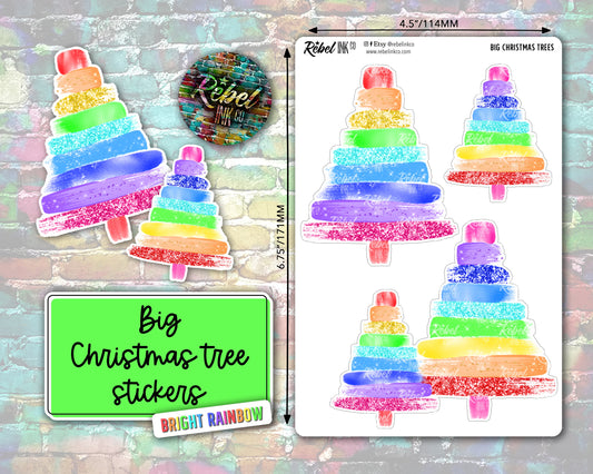 Big Christmas Tree Stickers - Bright Rainbow - Brush Style