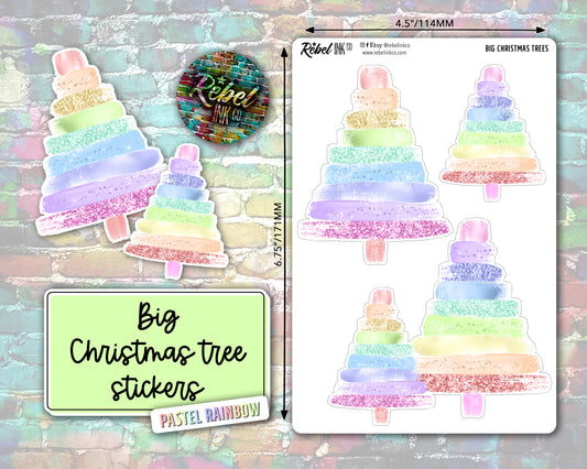 Big Christmas Tree Stickers - Pastel Rainbow - Brush Style