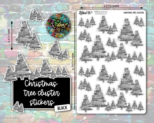 Christmas Tree Cluster Stickers - Black - Brush Style