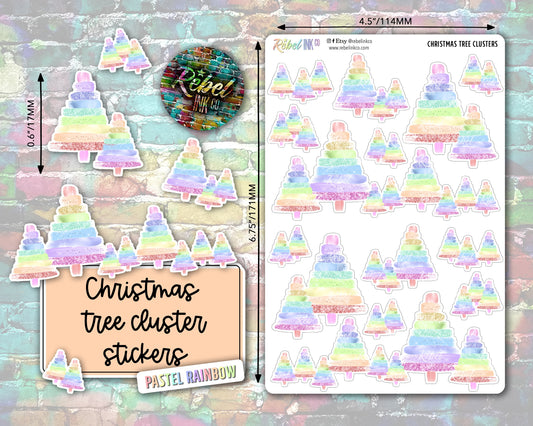 Christmas Tree Cluster Stickers - Pastel Rainbow - Brush Style