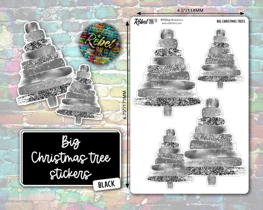 Big Christmas Tree Stickers - Black - Brush Style