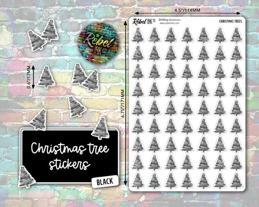 Christmas Tree Stickers - Black - Brush Style