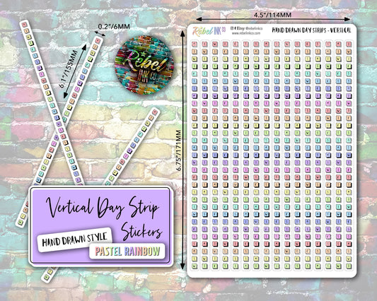Vertical Day Strip Stickers - Pastel - Hand Drawn Style