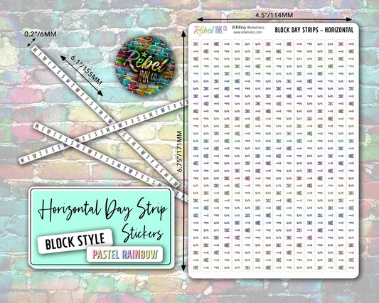 Horizontal Day Strip Stickers - Pastel - Block Style