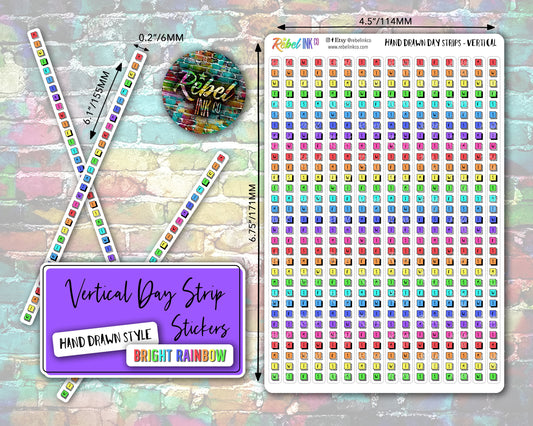 Vertical Day Strip Stickers - Bright Rainbow - Hand Drawn Style