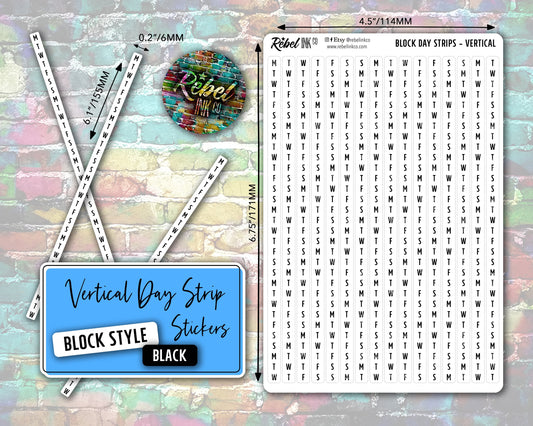 Vertical Day Strip Stickers - Black - Block Style