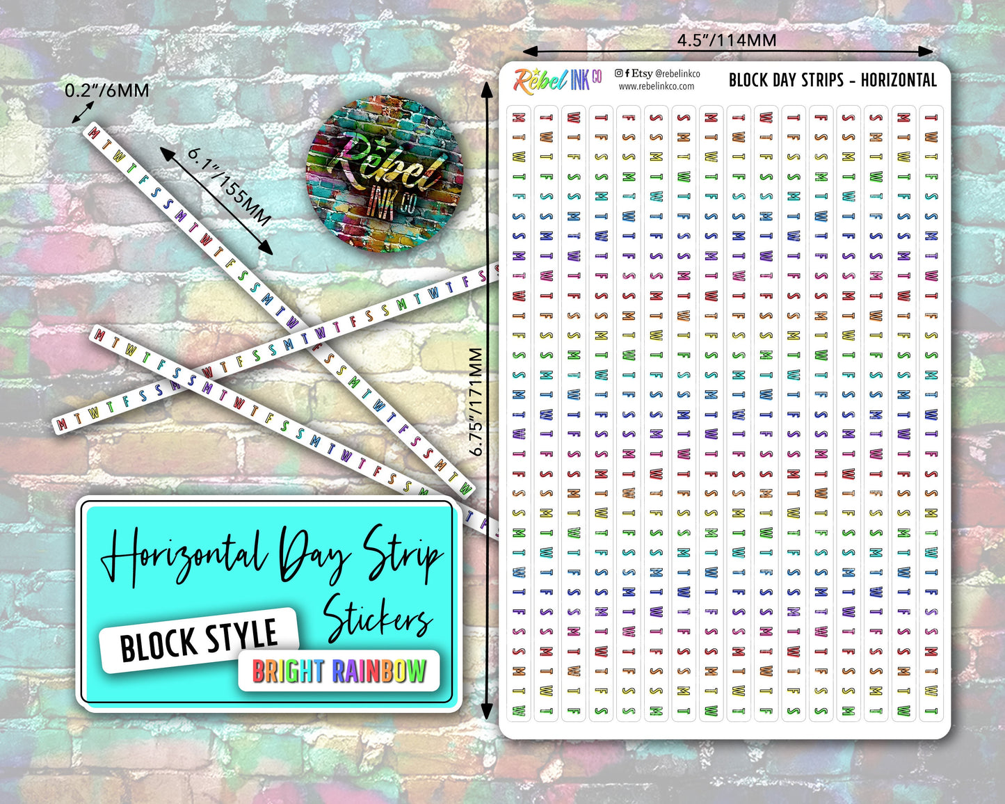 Horizontal Day Strip Stickers - Bright - Block Style