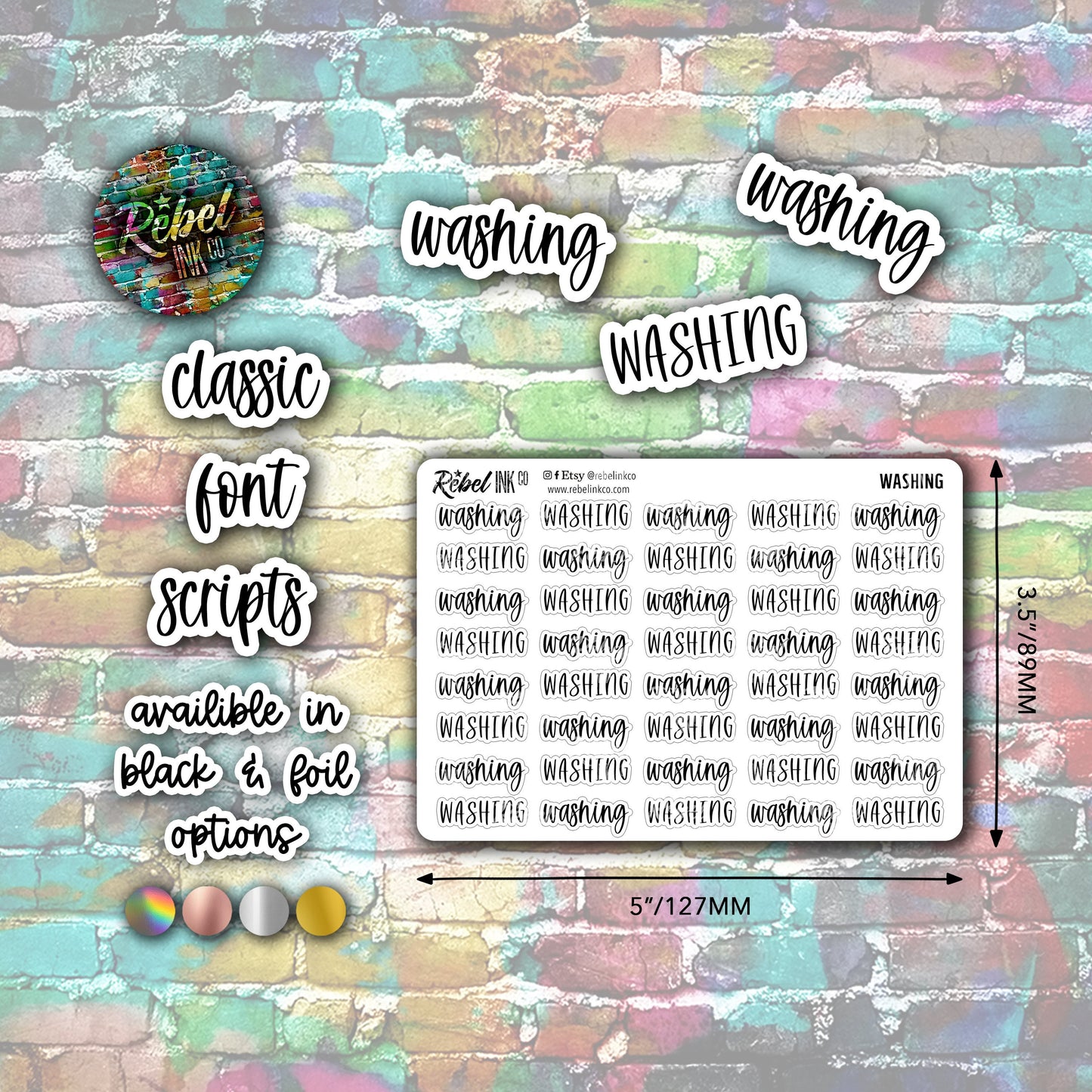 Washing - Script Stickers