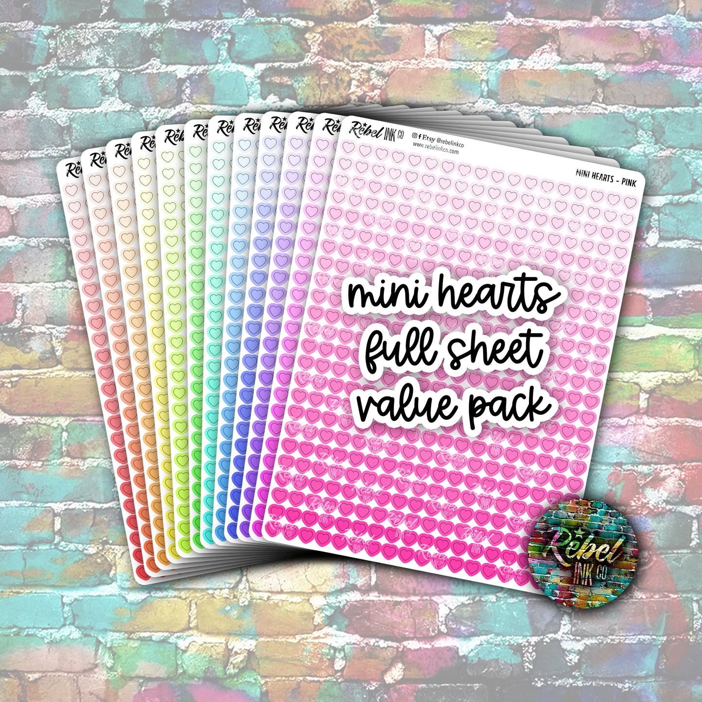 Mini Heart Stickers - Full Sheet Rainbow Value Pack