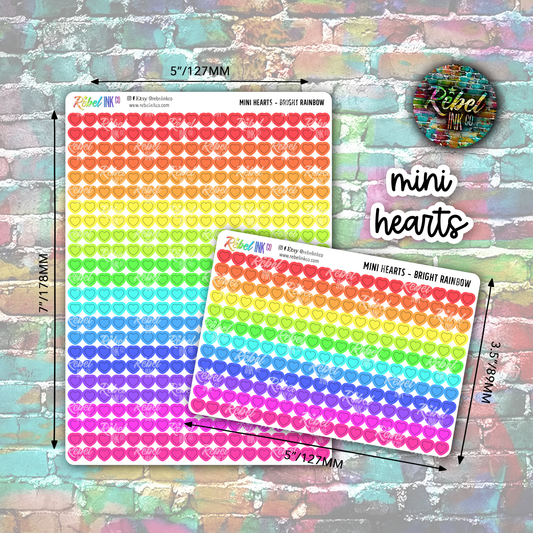 Mini Heart Stickers - Bright Rainbow