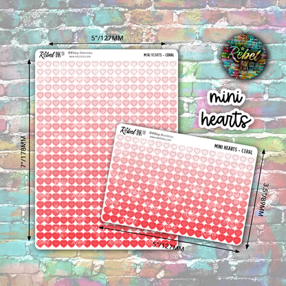 Mini Heart Stickers - Coral Ombre