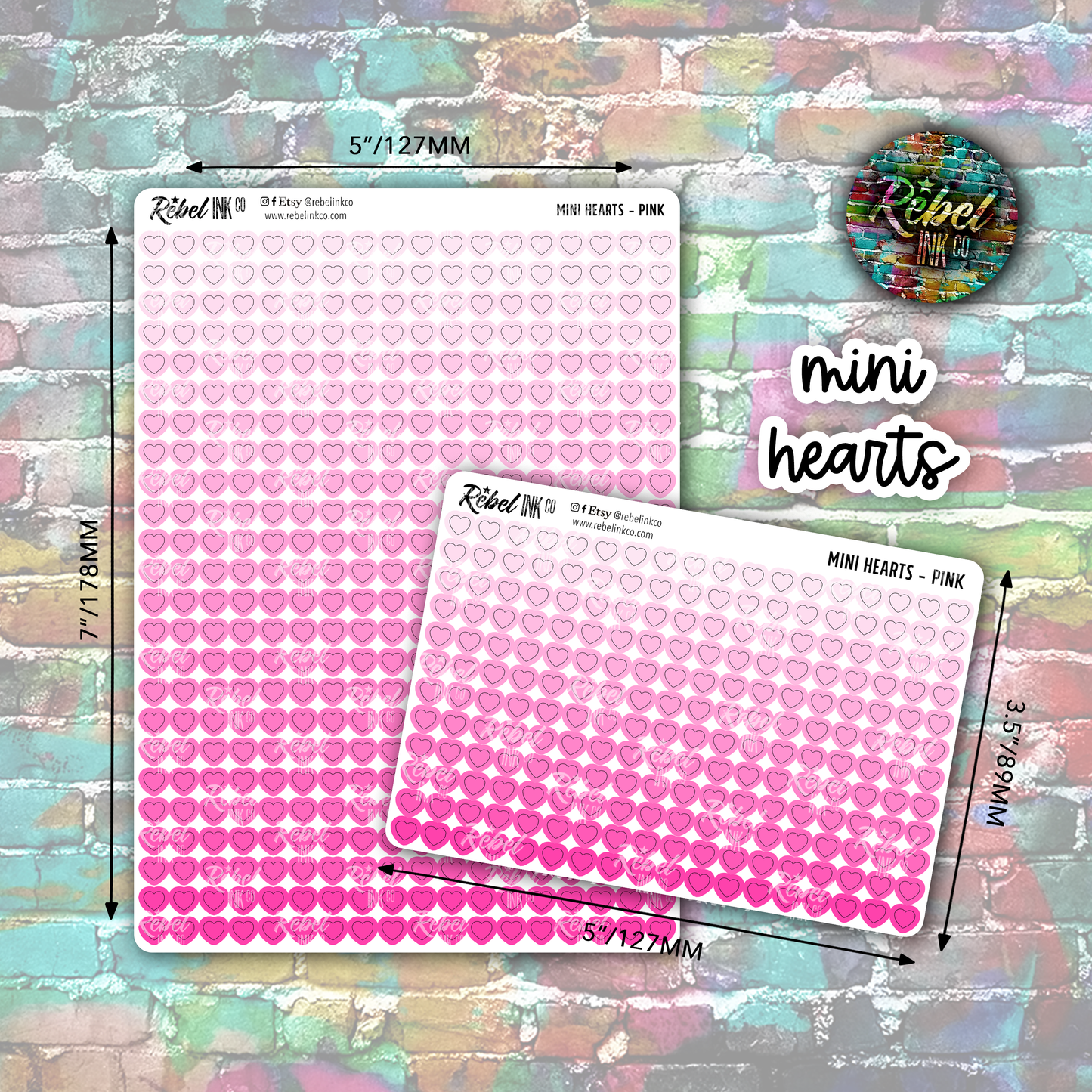 Mini Heart Stickers - Pink Ombre